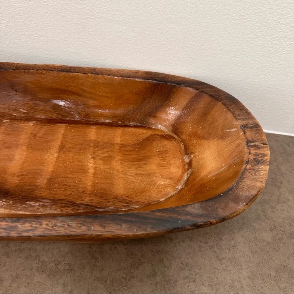 Vintage Primitive Carved Wood Dough Bowl Warm Brown Handle extra large 24 X 9”